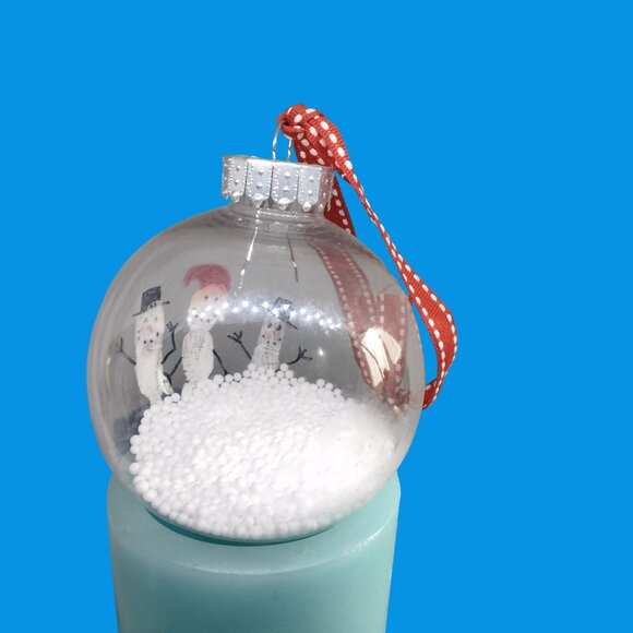 Snowman Snowglobe Christmas Ornament Primitive Cottage Cabin - Picture 7 of 9